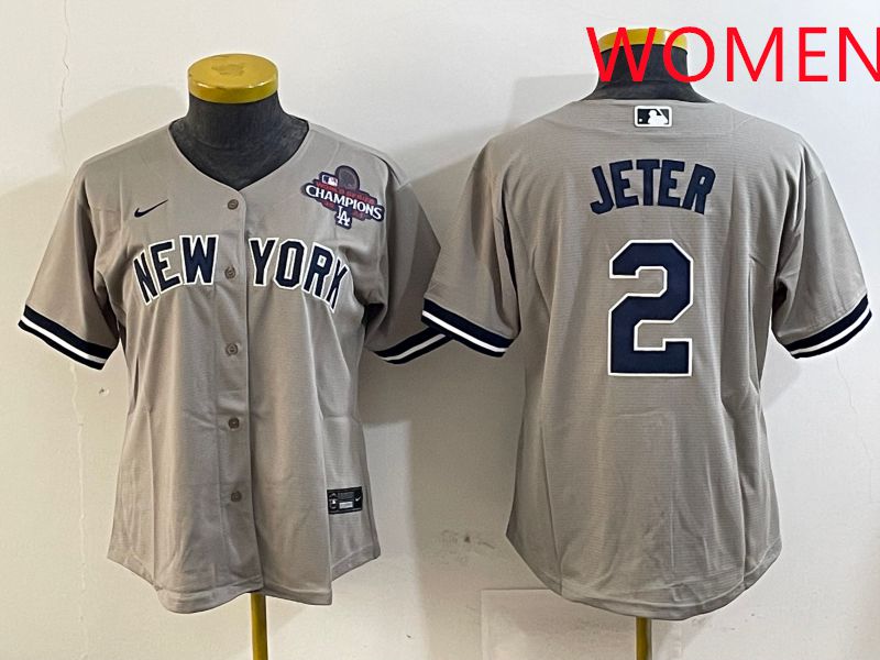 Women New York Yankees #2 Jeter Grey Game 2025 Nike MLB Jersey style 3->women mlb jersey->Women Jersey